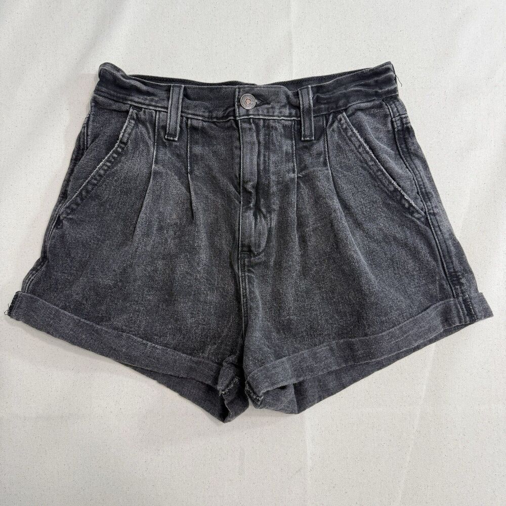 Abercrombie and Fitch High Rise Shorts Black Denim Rolled Hem Size W25